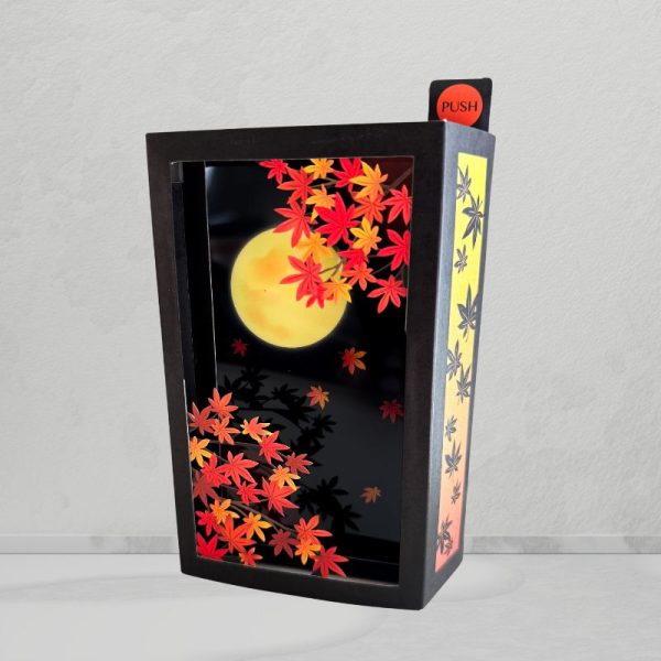 Tarjeta decorativa 3D japonesa Full Moon Autumn Leaves